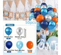 TEMU 50 piezas de globos azules y naranjas, globos de astronauta de color azul tema plateado azul metálico adecuado para , aniversario, Año , verano, reuniones, decoración interior y exterior.