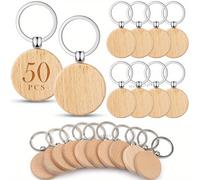 TEMU 50 Piezas de Llaveros de Madera Sin Acabar, Anillos Redondos para Grabar con Aros de Metal, Llaveros de Madera Sin Pintar para Regalos DIY, Artesanías de Tallado y Decoraciones Adorables