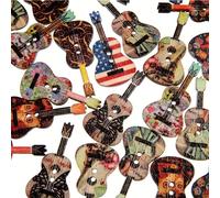 TEMU 50 piezas por paquete de botones de guitarra de madera con dibujos animados, pintados e impresos, botones de violín de madera, productos de madera decorativos