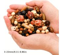 TEMU 500 cuentas de madera impresas en varios tamaños y formas con agujeros grandes para hacer pulseras y collares