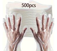 TEMU 500 guantes de plástico desechables transparentes, ideales para cocinas, limpieza, peluquerías y más