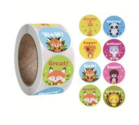 TEMU 500 pegatinas por rollo, 8 diseños de etiquetas motivacionales y adorables con animales