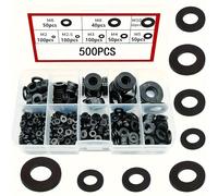 TEMU 500 Piezas de Juego de Arandelas de Nylon Negras, Kit de M2-M10 O-rings, Ideal para Electrodomésticos Domésticos y Comerciales