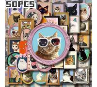 TEMU 50pcs Adorables Pegatinas 2D con Diseño de Gato en Marco de Fotos, Decoración No Repetida para Regalo de , y Decoración del Hogar, Regalo de , Equipaje, Cuaderno, Manual, Botellas de Agua, Tazas