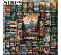 TEMU 50pcs Póster Vintage de Ciudades, Stickers Planos 2D No Repetidos, Decoración para Regalo de Vacaciones, de y Decoración del Hogar, Regalo de , Equipaje, Cuaderno, Manual, Botellas de Agua