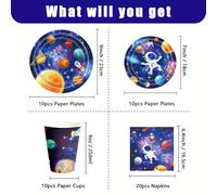 TEMU 50uds/80uds Suministros para temática de exterior | Platos de papel, servilletas, vasos con diseño de galaxia y para celebraciones de