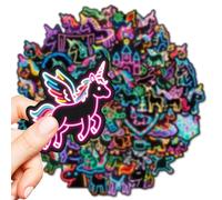 TEMU 56 Piezas de Pegatinas de Unicornio Neón Coloridas y Vibrantes, Creativas Pegatinas de Caballo Brillantes para Decorar Guitarras, Botellas de Agua, Neveras, Laptops y Tabletas