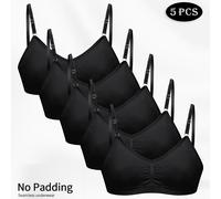 TEMU 5pcs Bralettes Sin Costuras para Mujer - de Nylon Cómoda, Tirantes Ajustables, Cobertura Completa, Diseño Sin Relleno para Casual, Ropa Interior de Soporte|Bralette Sin Costuras|Diseño de Soporte