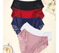 TEMU 5pcs Conjunto de Bragas para Mujer con Encaje y Flores Contrastantes, Cómoda y Transpirable