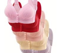 TEMU 5pcs EssElegance Sujetadores Push-Up Cómodos - Tirantes Ajustables, Cobertura Completa, Soporte Sin Aros, de Nylon Transpirable, No Transparente - Disponibles en Rosa, , Beige,