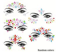 TEMU 5pcs Gemas de Cristal para la Cara - Pegatinas de Joyas Faciales Multicolor Vibrantes, Ideales para Mejorar el Maquillaje y Ocasiones Festivas, Accesorios de Maquillaje