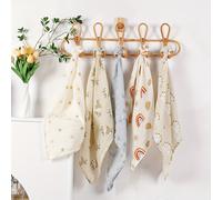 TEMU 5pcs Manta de Muslina para Envolver, Baberos de Alimentación, Paño para Eructar, Toalla de Cara y Baño de Muslina, Pañuelo de Escalofrío para Niños y Niñas, Manta de Muslina