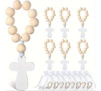 TEMU 6/12 Juego de de Madera al por Mayor con Cruz, Colgante de Cruz de Madera y Bolsa de Malla Blanca para Bautismo y Primera Comunión