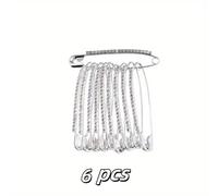 TEMU 6 Alfileres de Seguridad con Piedras Plateadas, 2.28 x 0.47 pulgadas, para Manualidades y de Tejido, Alfileres de Costura Duraderos, Plateado