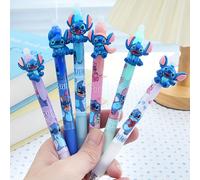 TEMU 6 bolígrafos retráctiles de gel de resina azul borrable de Disney Stitch, 0.5 mm, bolígrafos de dibujo de dibujos animados para suministros de papelería y para