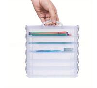 TEMU 6 Capas Lápiz de Color Portátil, Pluma de Pintura Pluma de Acuarela de Almacenamiento, de Almacenamiento de Papelería Apilable Desmontable, de Plástico