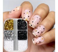 TEMU 6 Cuadrículas Mini Lentejuelas Circulares 3D Brillantes con Diseño de Puntos Plateados, Dorados y Negros para Decoración de Uñas