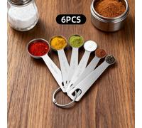 TEMU 6 cucharas medidoras de acero inoxidable, cucharas medidoras duraderas de acero inoxidable - Adecuadas para líquidos, y polvos - Apilables con gancho portátil - Ideales para cocinar