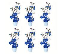 TEMU 6 Flores de Artificiales en Macetas Azules - Una Opción Ideal para el Hogar, Hotel, Oficina, Boda, y Decoración de Jardín, Perfectas para un Romántico Día de San Valentín ( ).