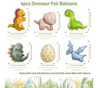 TEMU 6 globos de dinosaurio de aluminio | Tamaño Lindo T Rex, Triceratops, de de dinosaurio para decoraciones de de de dinosaurios para niños, Decoración de de baby shower de 1er , Color mezclado