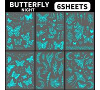 TEMU 6 Hojas de Grandes Pegatinas de Tatuajes Azules Luminosas para Mujeres y Niñas - en , Tatuajes Temporales Impermeables con Diseños Florales y Celestiales para Festivales de , Fiestas