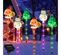 TEMU 6 Luces Navideñas Solares para Exteriores - Decoración Automática de Jardín o Patio con Diseños de Santa, y Árbol - Estacas Solares con Piquetas para Fiestas - Construcción Duradera en Plástico