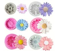 TEMU 6 moldes de silicona de margarita - Moldes vívidos para velas y resina, ideales para manualidades DIY e decoración del hogar o fiestas; diseños realistas con formato floral duradero