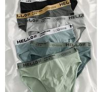 TEMU 6-Pack de Calzoncillos de Algodón para Hombre con Spandex, Ropa Interior Cómoda y Transpirable para Uso Diario, Tejido de Punto Elástico Medio, Estampado de Alfabeto, 300gsm - Marca Hello Life