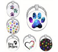 TEMU 6-Pack de llaveros de aleación de de moda con diseño de de pata de perro y cielo estrellado, conjunto de llaveros para amantes de mascotas para