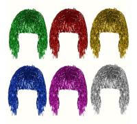 TEMU 6-Pack Pelucas de brillantes - Pelucas de fiesta de plástico con para cosplay, discoteca, celebraciones de - , no necesita energía, colores surtidos