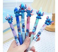 TEMU 6 piezas de bolígrafos de gel borrables Stitch - Diseño de dibujos animados , punta de 0,5 mm, de resina azul, perfectos para escribir y suministros escolares, , bolígrafos