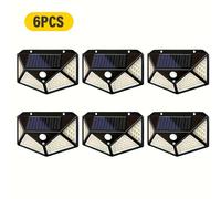 TEMU 6 Piezas de Luces Solares LED Inteligentes con Sensor de Movimiento, 100 Luces LED, 4 Lados Iluminadores, 3 de Luz para Exteriores, Patio, Jardín y Garaje, Alcance de 270°