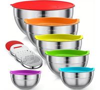 TEMU 6 Piezas de Mezcladores con Tapas Herméticas Coloridas, de Acero Inoxidable Accesorios Rallador, Tamaños 4.5, 3.5, 2.1, 1.5, 0.7QT
