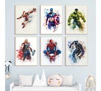 TEMU 6 Piezas de Póster Marvel Spiderman, Avengers Hulk Capitán América Iron Man - Arte en Lienzo para Decoración de Pared, Dormitorio o Sala Sin Marco