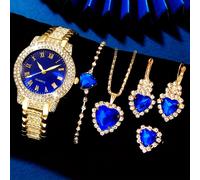 TEMU 6 piezas de reloj de cuarzo femenino hermoso y de moda + juego de joyas, para San Valentín, Pascua, Ramadán, , fiestas de , Navidad de terror, Halloween, regalar a , Eid Al