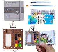 TEMU 6 Piezas Estilo Mini Paleta de Acuarela Portátil con Área Integrada para Mezclar, Kit Plástico Para Dibujos y Viajes, Clip e Brocha Aguaera - Accesorio Idealpara Artistas en al