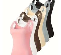 TEMU 6 Piezas Nuevas Tops Versátiles /Verano, Sobre Ropa Exterior, Capa Base para Mujer Todo el Año, Top de Tirantes con Encaje, Chaleco de Cuello Elástico, y Transpirable, Moda Casual