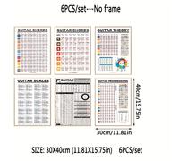 TEMU 6 piezas/set Póster Educativo de Teoría de Guitarra sin , Tabla de Escalas, de , Cincuenta Escalas, Aprendizaje, Decoración para o Hogar