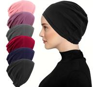 TEMU 6 Turbantes de Color Sólido para Mujer, Gorros de Paño Base de Dos Piezas, Gorros de Quimioterapia Casuales y Cómodos
