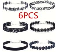 TEMU 6 unidades de Collares de Encaje Negro - Joyería Sexy para Clavícula, Estilo Corto para uso Diario y Ocasionales de Regalo, Accesorio Versátil|Collar Gótico|Joyería de Estilo Sexy