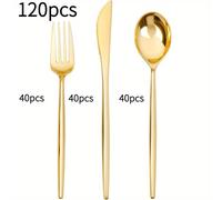 TEMU 60/120 piezas de cubiertos de plástico dorados - Utensilios de plástico dorados duraderos - El juego 40 cuchillos, 40 tenedores y 40 cucharas para fiestas y