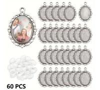TEMU 60 Colgantes de - 30 Bandejas para Joyería de Fotos y 30 Cabujones de Vidrio para Bouquet, Boda y Fabricación de Joyas de Graduación, con un tamaño de 25X18 mm