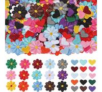 TEMU 60 parches termoadhesivos con flores, corazones y mini bordados en varios colores, perfectos para reparaciones de ropa y manualidades