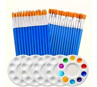 TEMU 60 pinceles y paleta, 30 pinceles planos y 30 pinceles puntiagudos de cerdas de nylon, con 5 paletas redondas, ideales para acrílico, acuarela, pintura al óleo y tempera