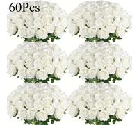 TEMU 60 Rosas Artificiales con , Flores Falsas Realistas para Ramo de Boda DIY, de Mesa y Arreglos Florales - Perfectas para del Amor, de la , Halloween, Acción de Gracias, Navidad & Decoración en
