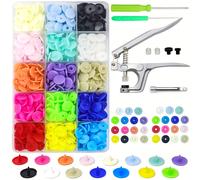 TEMU 600 broches de plástico con alicates, 150 juegos de botones a presión de 24 colores para coser, kit de cierres a presión para coser, ropa, manualidades