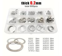 TEMU 600pcs/ 0.2mm 0.3mm Grosor Ultra Delgado Ajuste Shim Junta Llana M3 M4 M5 M6 M8 M10 M12 M16 M20 Kit de Surtido A2 Acero Inoxidable 304