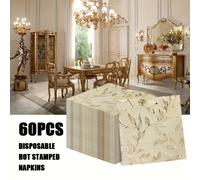 TEMU 60pcs Servilletas Desechables Elegantes con Estampado de Hojas Doradas - Manteles de Papel Cuadrados de 13x13", Perfectas para Reuniones Familiares, , Fiestas y Restaurantes
