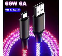 TEMU 66W 6A Cable de de Carga Rápida con Luz de Color RGB USB Tipo C para SamSung S23 S22 S21 para Xiaomi K50 Redmi Huawei OnePlus, Cargador de Teléfono USB C, Forma