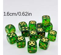 TEMU 6pcs 1.6Cm Set de dados D6 transparentes verdes, y patrones dorados, para juegos de mesa/fiestas, juegos de mesa, colección, regalos